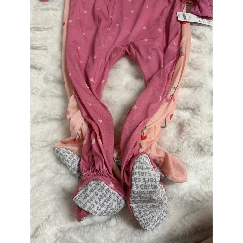 Toddler Girls' Carter's 2-Pack Pink Heart & Cherry Footie Pajamas Size 3T NWT